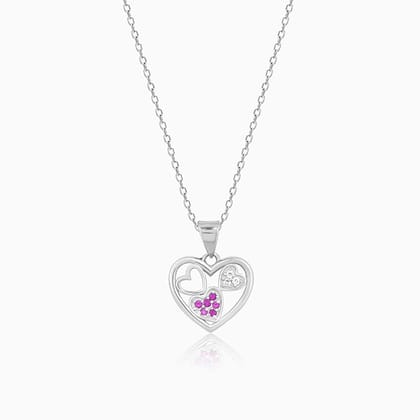 Silver Pink Story Heart Pendant