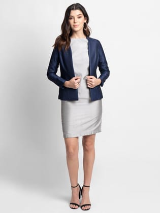 Swiss Dot Evening Jacket  - Blue-2XL