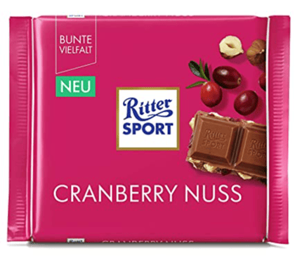 Ritter Sport Cranberry Nuss With Hazelnut Premium Milk Chocolate, 250 gm
