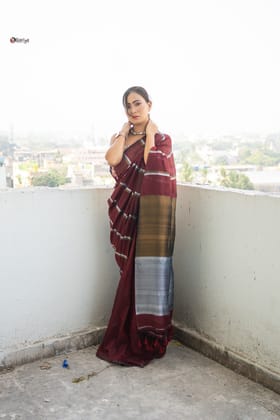Marron Gold Handloom Saree