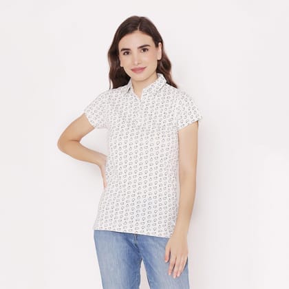 Women's Printed Half Sleeve Casual T-Shirt - White White S