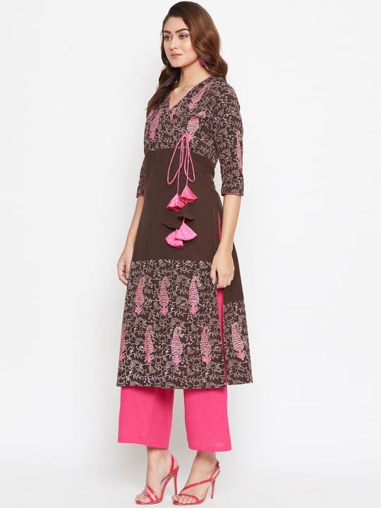 Women Brown Ethnic Motifs Printed Cotton Kurta