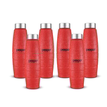 PEXPO Stainless Steel Fridge Water Bottle, 1L, Pack Of 6 Red, Duro | Eco-Friendly Water Bottle With 3x Powder Coating