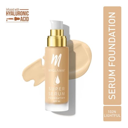 MyGlamm Super Serum Foundation - 102N Lightful | Serum-Infused, Long Lasting, Water-Resistant Foundation With SPF 30 For Sun Protection (33g)102N Lightful