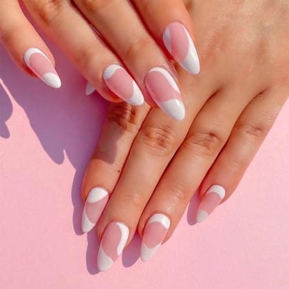 SMOOKY Reusable - 24 Pcs fake nails kit -Pink with White Line