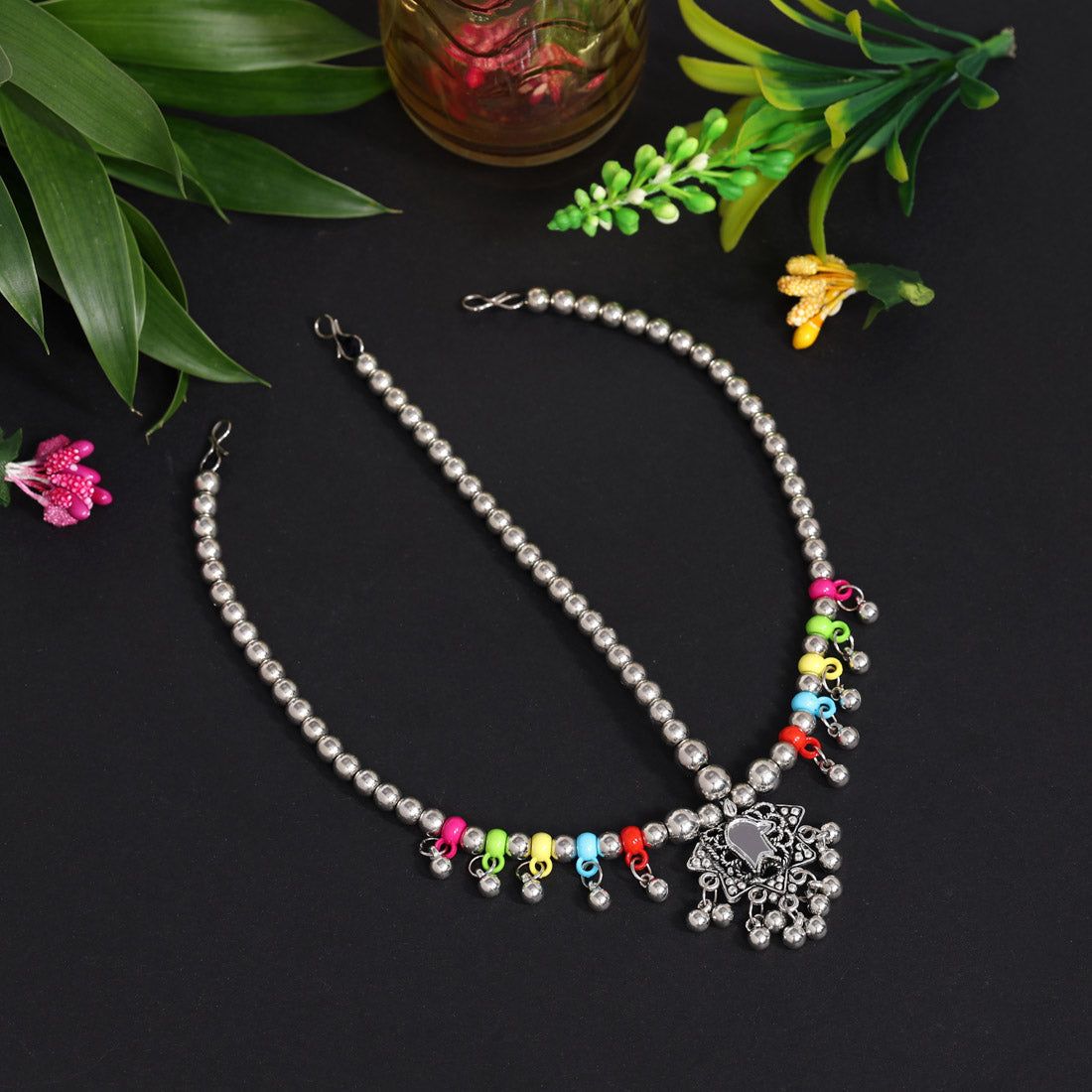 Multi Color Oxidised Matha Patti (MTP345MLT)-Length: 16.50 CM x Width: 33.00 CM / Silver / Alloy With Good Quality Silver Plated