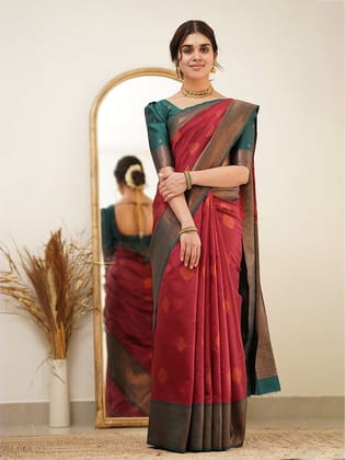 Ethnic Motifs Woven Design Zari  Banarasi Saree