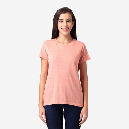 Women's Plain Half Sleeve Round-Neck T-Shirt For Summer - Coral Coral S