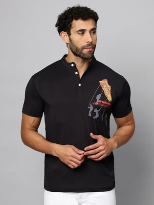 Graphic Printed Henley Neck Cotton T-shirt