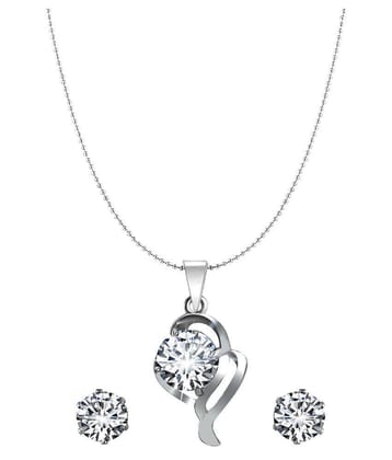 Vighnaharta Delicate Silver Drop Solitaire Pendant Set with Earrings for Women  and Girls - Silver