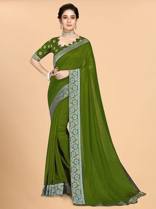 Green & Blue Zari Silk Blend Saree