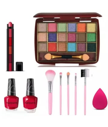 swenky eyeshadow with 5in1 lipstick nail polish beauty blender puff & makeup brush (Pack of 6)