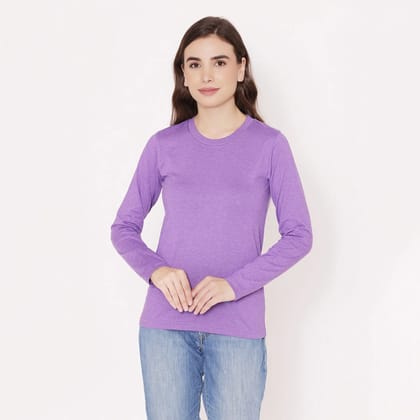Women's Round Neck Plain Cotton T-Shirt - Dark Purple Dark Purple S
