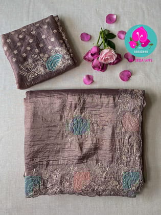 Soft crushed Organza with handmade pitta work saree