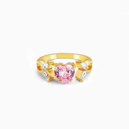 Golden Pink Heart Stone Studded Ring