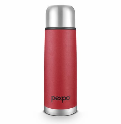 Pexpo 24 Hrs Hot & Cold 350 ML Stainless Steel Insulated ISI Certified Flask, Crimson Red, Set of 1, Flamingo | Leak-Proof | Eco-Friendly | Office | Home | Kitchen | Travelling | Hiking Flask
