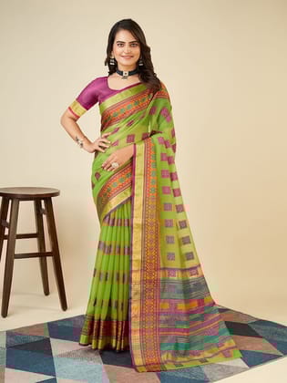 Geometric Woven Design Zari Chanderi Saree