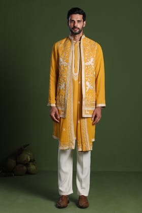 Aditya Haldi Kurta Set with Jacket and Dupatta-XS/34