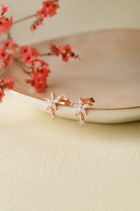 Flower With A Tiny Bling Rose Gold Plated Sterling Silver Drop Earring-Rose