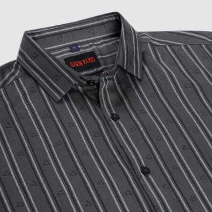 Striped Jacquard Slim Fit Full Sleeve Shirt - Charcoal Grey (GP220)-M-38 / Full Sleeve
