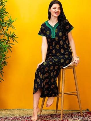 Floral Printed Pure Cotton Maxi Nightdress