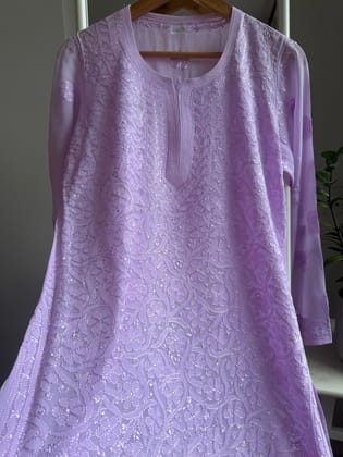 Chikankari Viscose Georgette short Top in Lilac-Lilac / Viscose Georgette / S