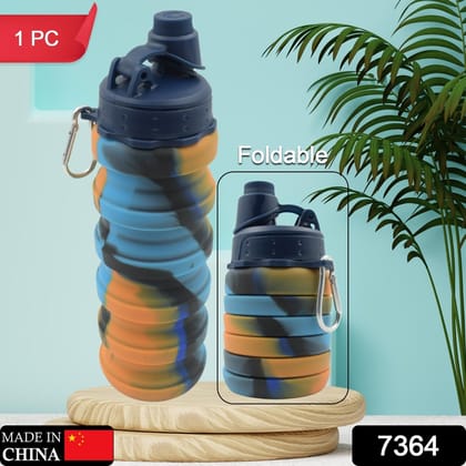 Foldable Water Bottle, BPA Free, FDA Approved, Food-Grade Silicone Leak Proof Portable Sports Travel Water Bottle for Outdoor, Gym, Hiking (1 Pc / 24 cm Foldable)-Design 2