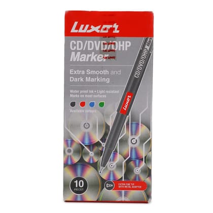 Luxor CD/DVD/OHP Extra Fine Point Tip Marker - Pack of 10, Green Colour