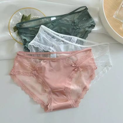 French Sexy Front Satin Ice Milk Silk Panty-M / Pack of 3