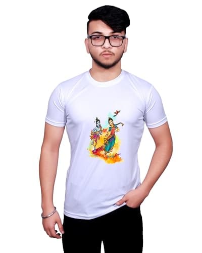 NITYANAND CREATIONS Round Neck White Holi T-Shirt for MEN-HOLI-T-SHIRT-11504-L