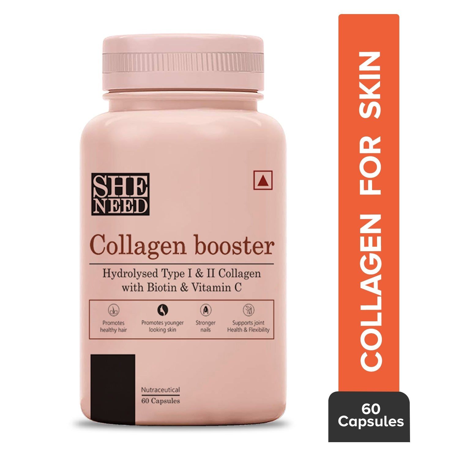 SheNeed Collagen Booster with Hydrolyzed Collagen, Anti-Aging, Beauty, Skin Repair & Pigmentation for Men & Women – 60 Capsules