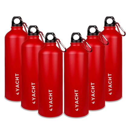 Yacht Aluminium Single Wall Fridge Water Bottle, Refrigerator Bottle, Rock Red, 750 ml (Pack of 6)