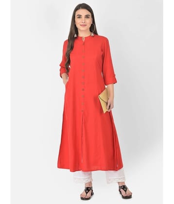 Pistaa - Red Cotton Blend Womens Front Slit Kurti ( Pack of 1 ) - None