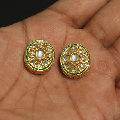 2 Pcs, 18x16mm Kundan Connectors Golden-Golden