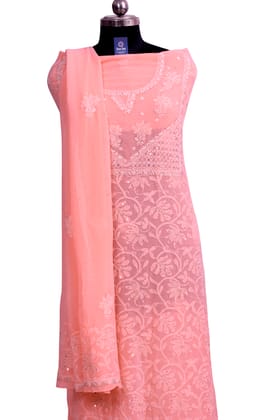 Zorzet Unstiched 2 Pice Suit - Kurta Dupatta - Peach