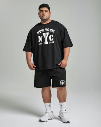 New York Cotton Mens T Shirt and Shorts Combo Set (Plus size)-XL