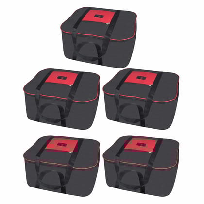 Fendo Regent Nylon Multi-Purpose Clothes Organiser For Wardrobe, Red Black (5-Pack) | Rectangular, 54x46x28 cm | 69.55 L Organisers Storage Box | Extra Large Toys/Stationery Paper/Blankets