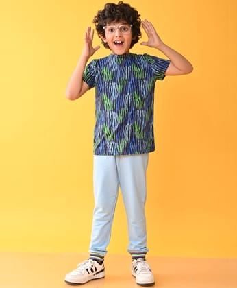 TROPICAL STRIPES SKY RIBBED SUMMER BOYS JOGGER SET - BLUE-1-2 YEARS / 2N / BLACK/GREY