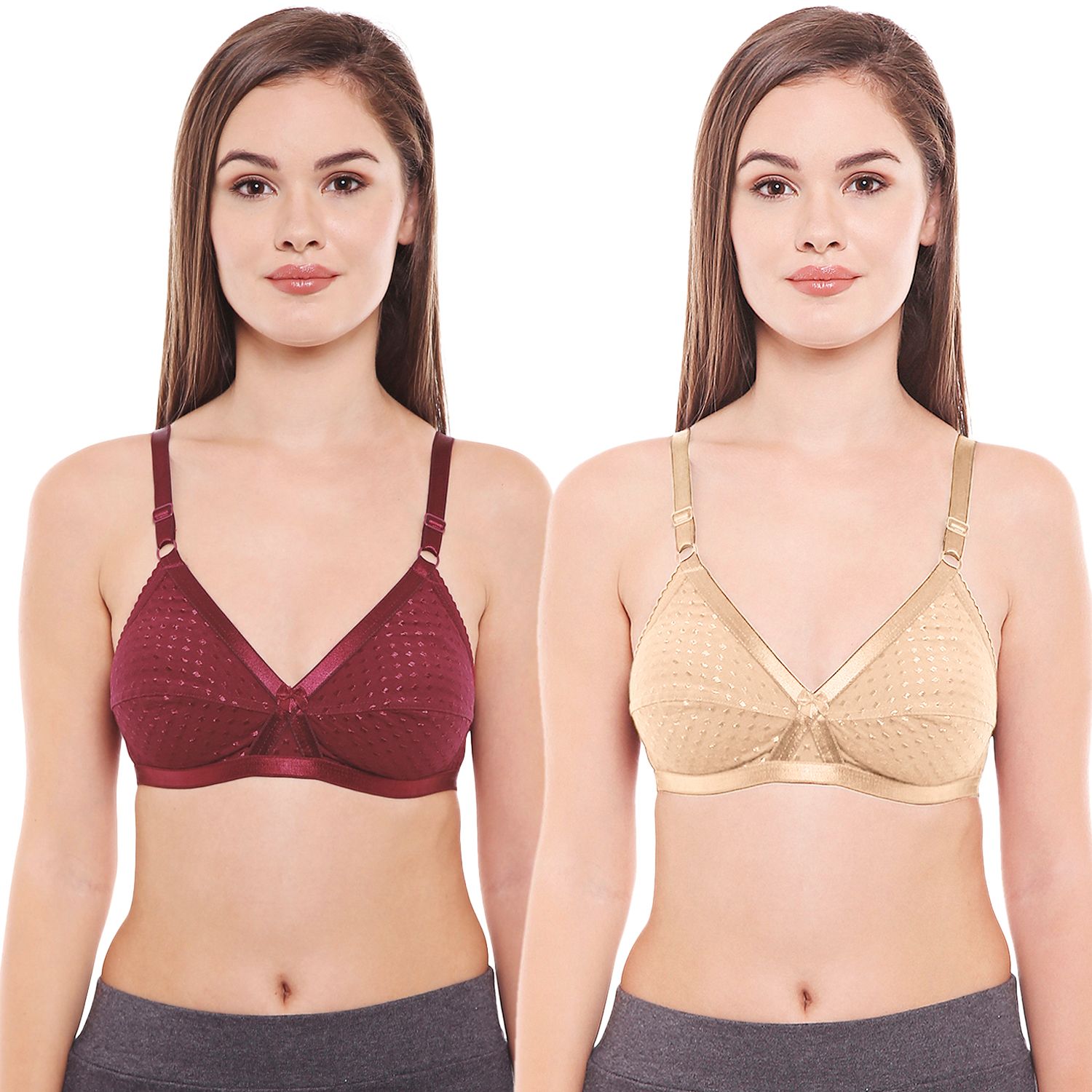 Bodycare Women Cotton Spandex Full Coverage Non Padded Regular Bra Pack - 2 E1528MHS