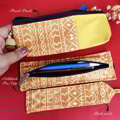 Warli Mustard Pencil Pouch Combo
