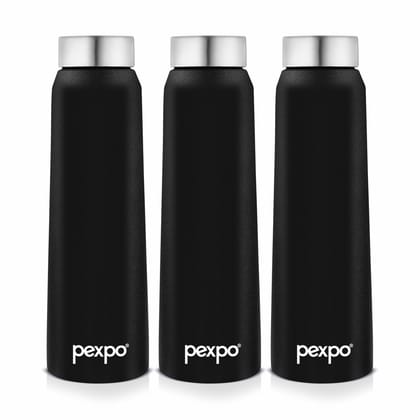 PEXPO Stainless Steel Fridge Water Bottle | 1000ml, Pack of 3, Knight Black, Vertigo | Eco-Friendly Water Bottle Suitable For Adults & Kids