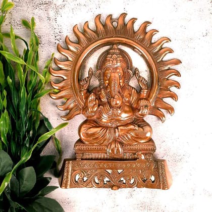 Ganesh Wall Hanging Murti | Ganesha Wall Statue With Sun - for Home Entrance & Main Door |Religoius & Spiritual Wall Art - For Puja, Living Room Decor & Gift - 11 inch