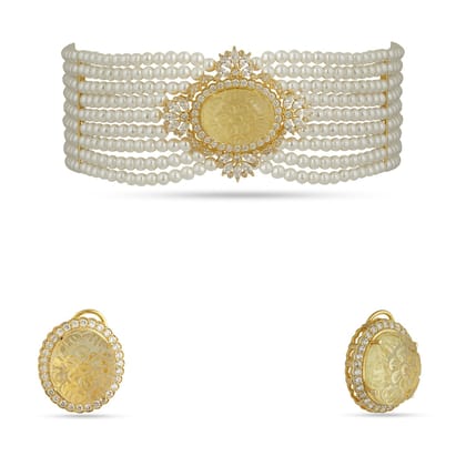 Angelica - Yellow Carved Doublet & Pearl Choker