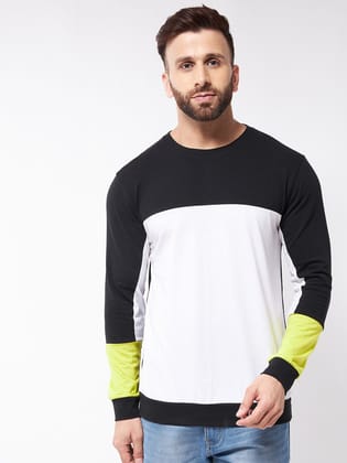 Gritstones Men Black and White Color Full Sleeve Color Block Cotton T-Shirt