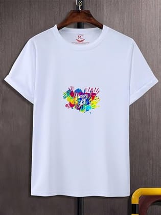 NITYANAND CREATIONS Round Neck White Holi T-Shirt for MEN-HOLI-T-SHIRT-11547-L