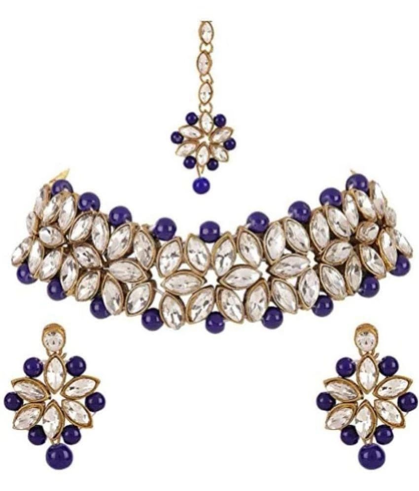 Sunhari Jewels - Blue Alloy Necklace Set ( Pack of 1 ) - Blue