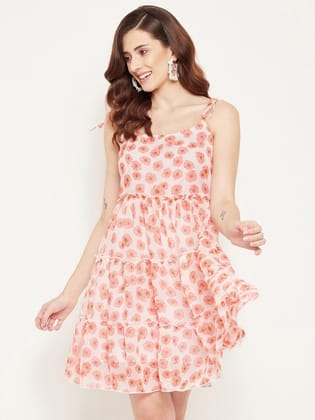 Floral Print Shoulder Strap Georgette Fit & Flare Dress