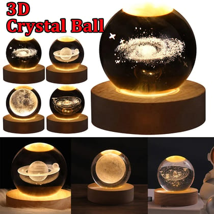 LED Night Light Galaxy Crystal Ball Table Lamp 3D Planet Moon Lamp Bedroom Home Decor For Kids Party Children Birthday Gifts-Solid Wood Seat / Clover 6CM / USB