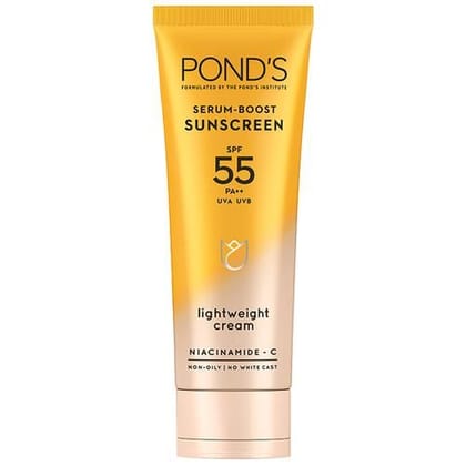 Pond's Serum-Boost Sunscreen Lightweight Cream, Niacinamide-C SPF 55, 100g Tube