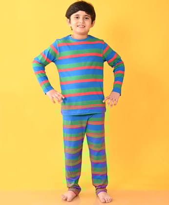 GREEN ROYAL RED STRIPED BOYS LONG SLEEVES PYJAMA SET-0-6 MONTHS / 2N / MULTI